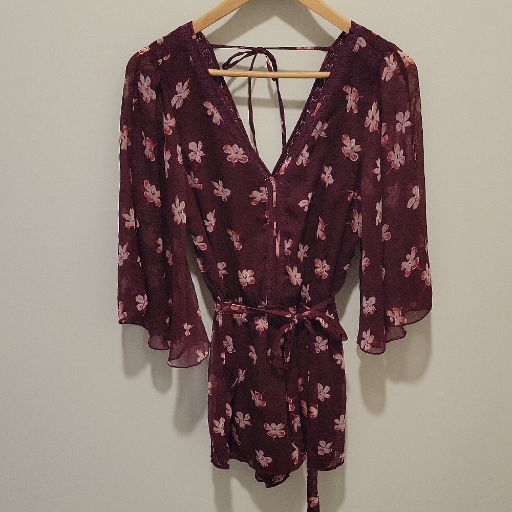 Abercrombie & Fitch Burgundy And Pink Floral Mini Romper